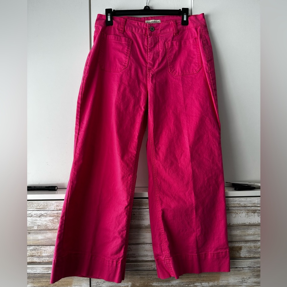 💖 Luvamia Pink Wide Leg Pants XL High Rise Cotton Stretch